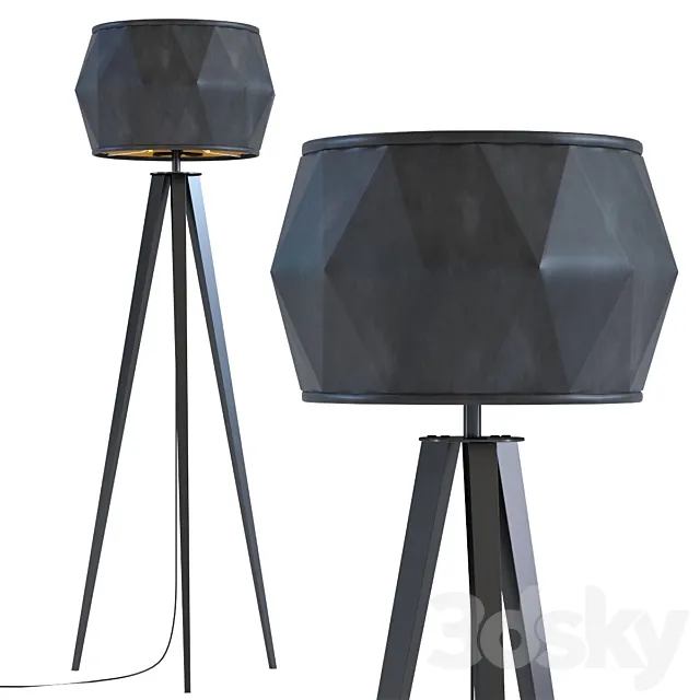 Floor Lamp Stright Tripod Matt Black 3D Model