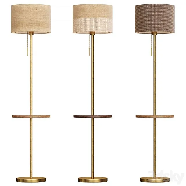 Floor lamp with textile lampshade and table 3D Model