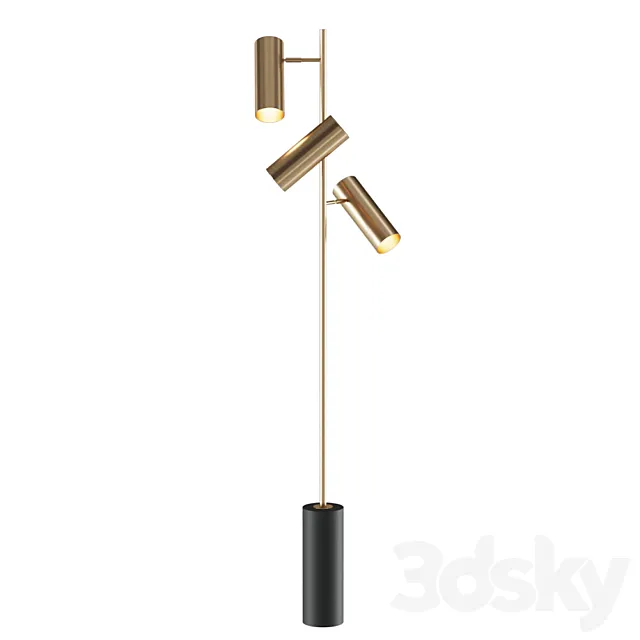 Floor lamp with three cylindrical swivel shades and marble base Article Number: sirene01 3D Model