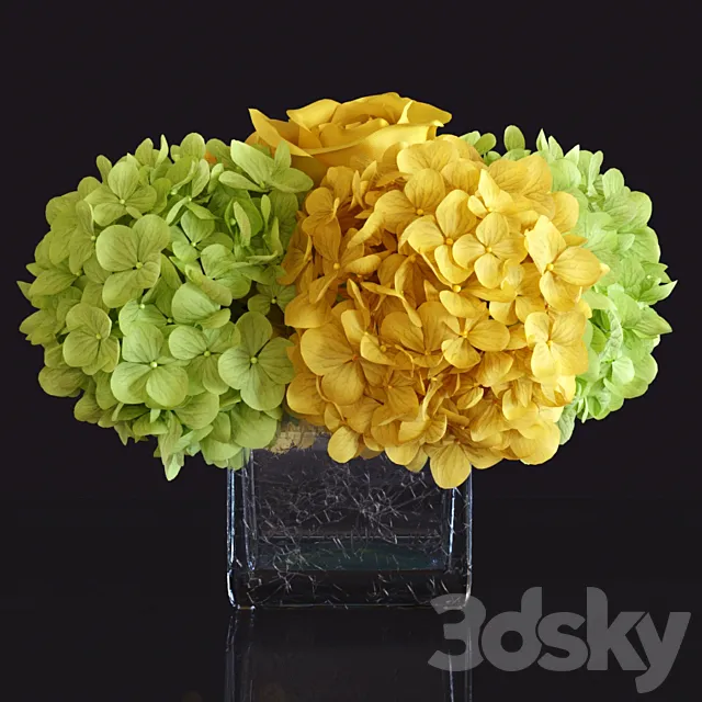 Floral Arrangement: Hydrangea and Rose 3D Model