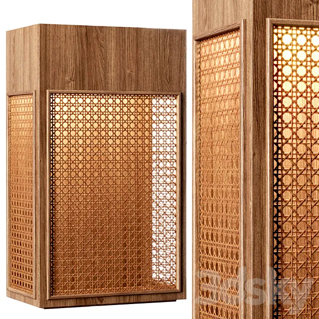 Florence rattan wall lantern FV3 _ Rattan wall lamp 3D Model