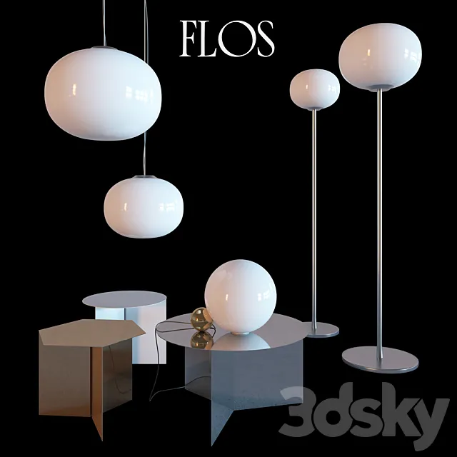 FLOS lamps + HAY tables 3D Model
