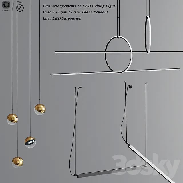 Flos Linear Suspension And Dora Pendant Collection 3D Model