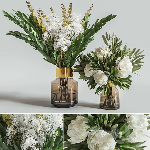 Flower Set 008 Peony and Baby breath. 3D Model