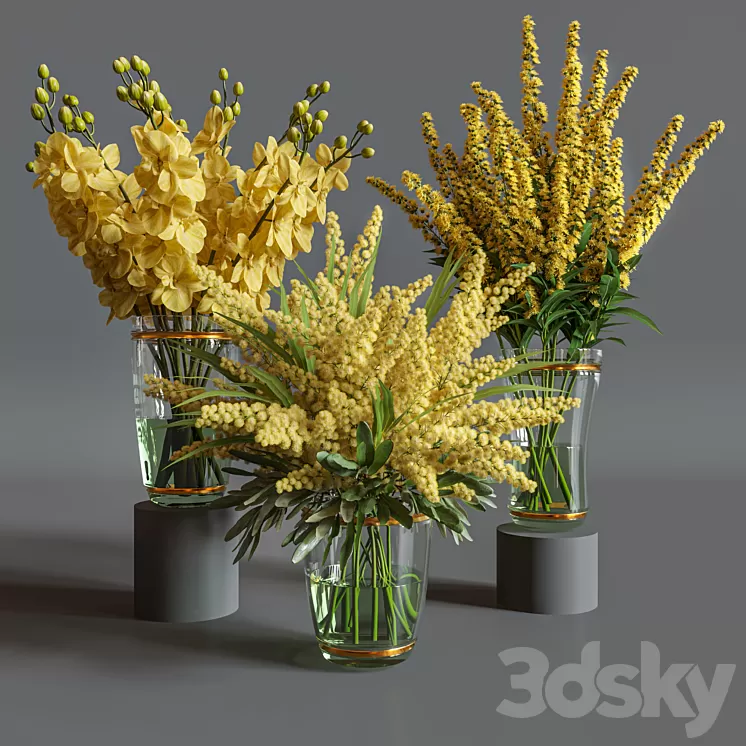 Flower Set 011 Yellow flowers. 3D Model Free