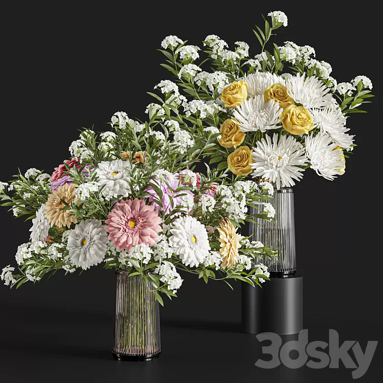 Flower Set 021 Gerbera Chrysanthemum 3D Model Free