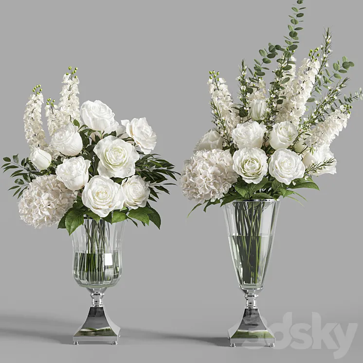 Flower Set 023 White bouquet 3D Model Free