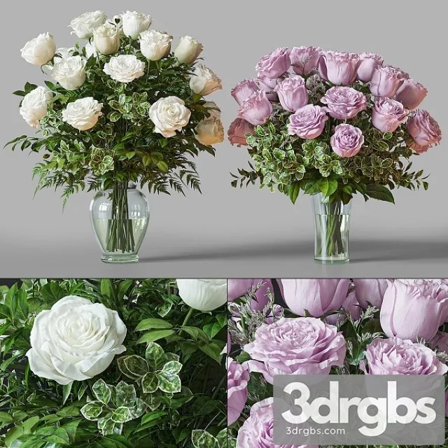 Flower Set 029 White and Pink Rose 3D Model Free