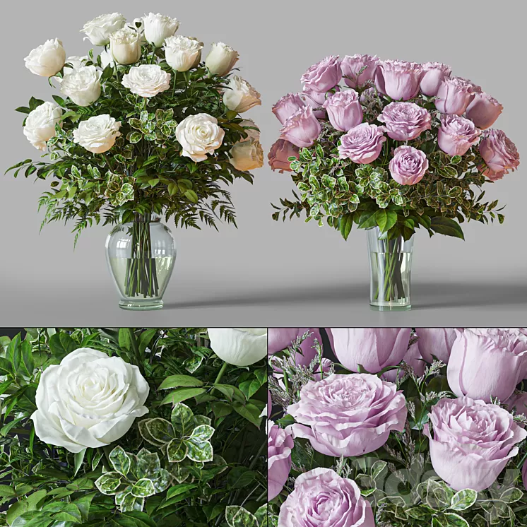 Flower Set 029 White and pink Rose 3D Model Free