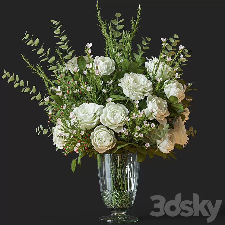 Flower Set 042 white rose wax flower 3D Model Free