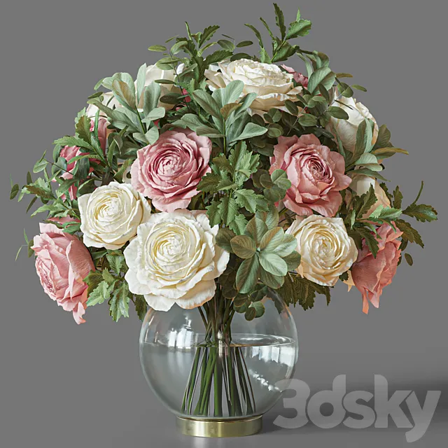 Flower Set 049 pink and white rose 3D Model