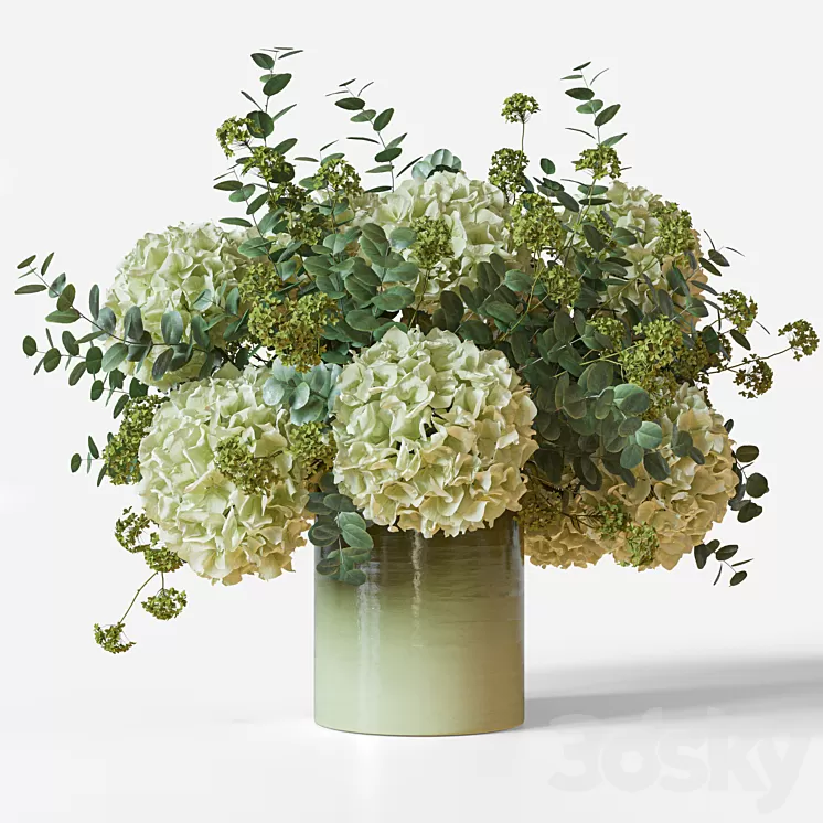 Flower Set 051 Green Hydrangea 3D Model Free