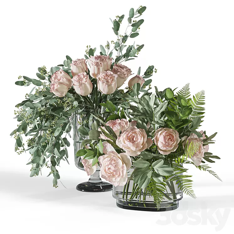 Flower Set 054 Rose seeded eucalyptus 3D Model Free