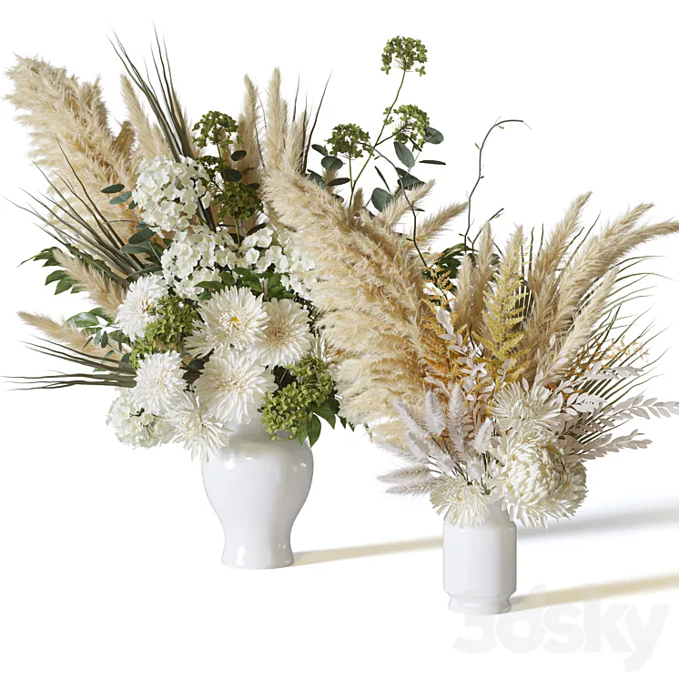 Flower Set 063 pampas chrysanthemum dahlia 3D Model Free