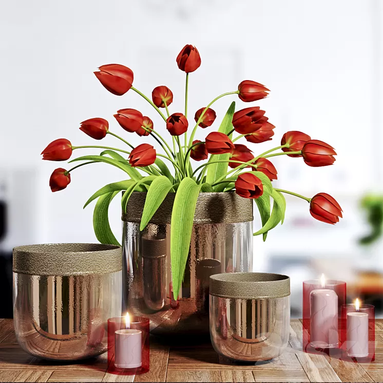 Flower Vase and candle 3D Model