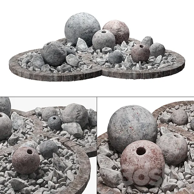 Flowerbad stone sphere decor _ Stone bed with spherical decor 3D Model