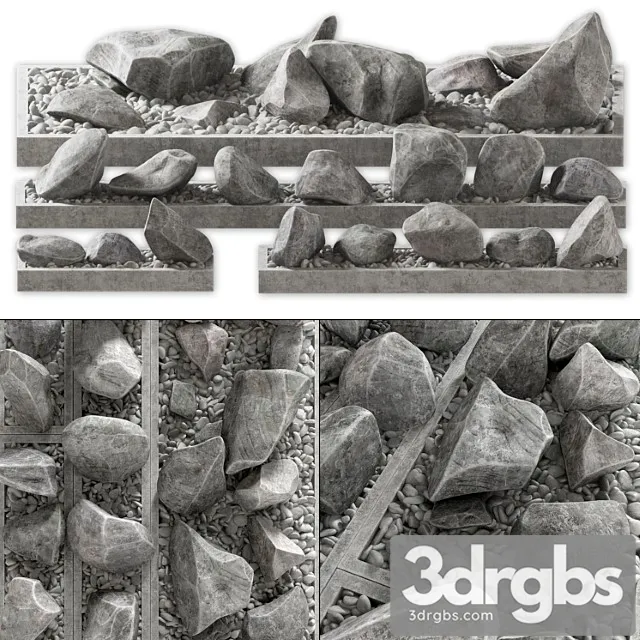 Flowerbed Pebble Rock Decor Street 3D Model Free
