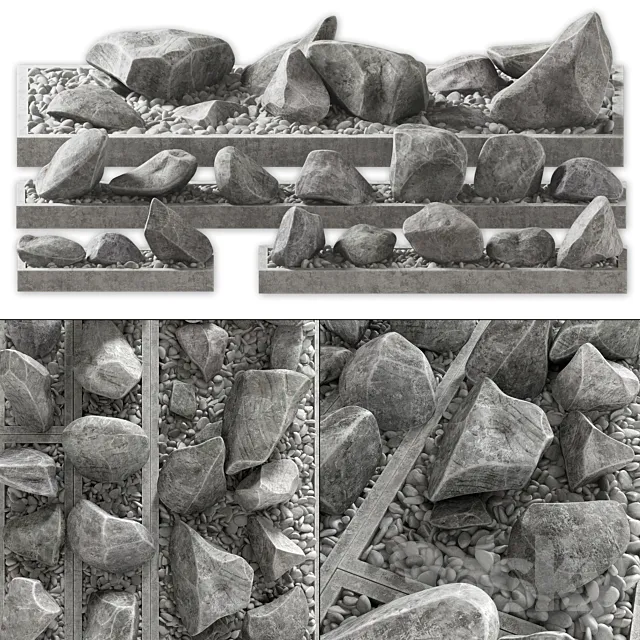 Flowerbed pebble rock decor street 3DModel