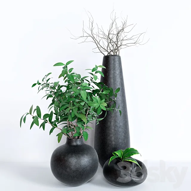 Flowerpots set 3D Model