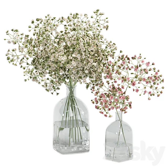 Flowers Bouquet In Glass Vase _ 02 3D Model