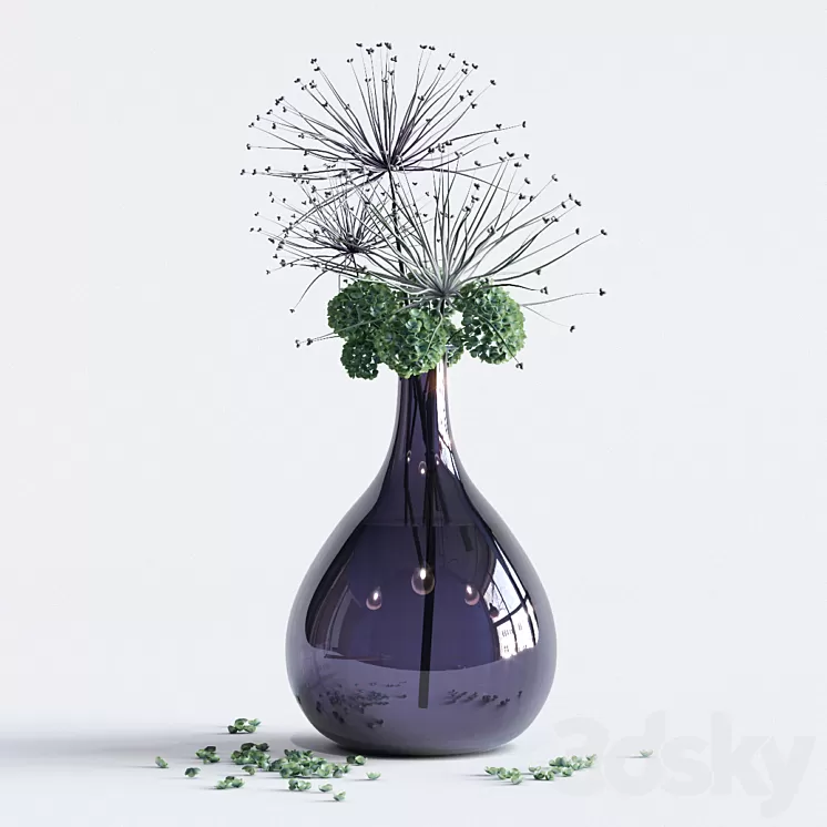 Flowers in a glass vase 3D Model