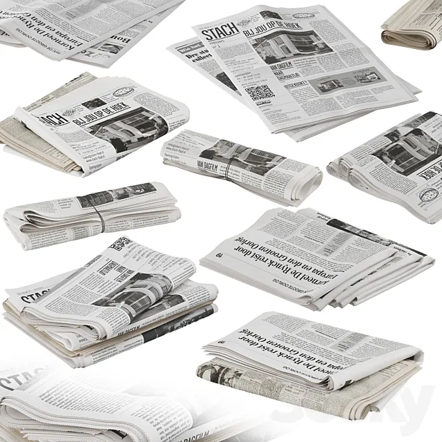 folded newspapers stack collection 3DModel