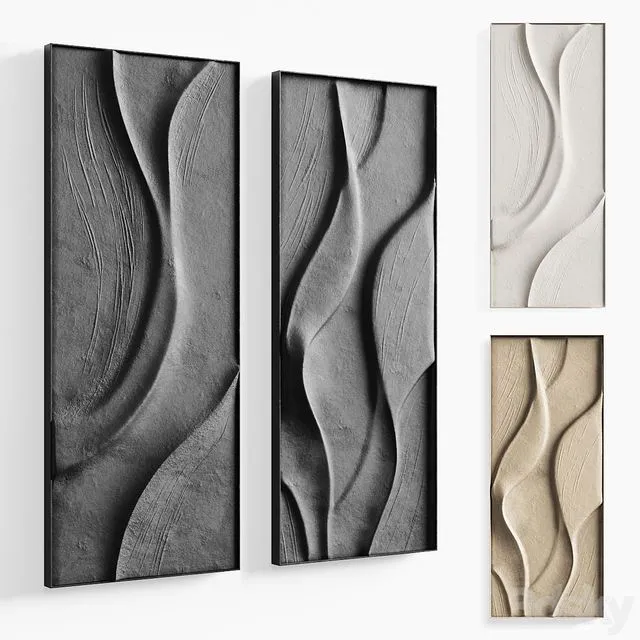 Folded wall art set 02 in three colors 3D Model