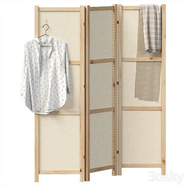 Folding Screen With Rattan Weave 3D Model