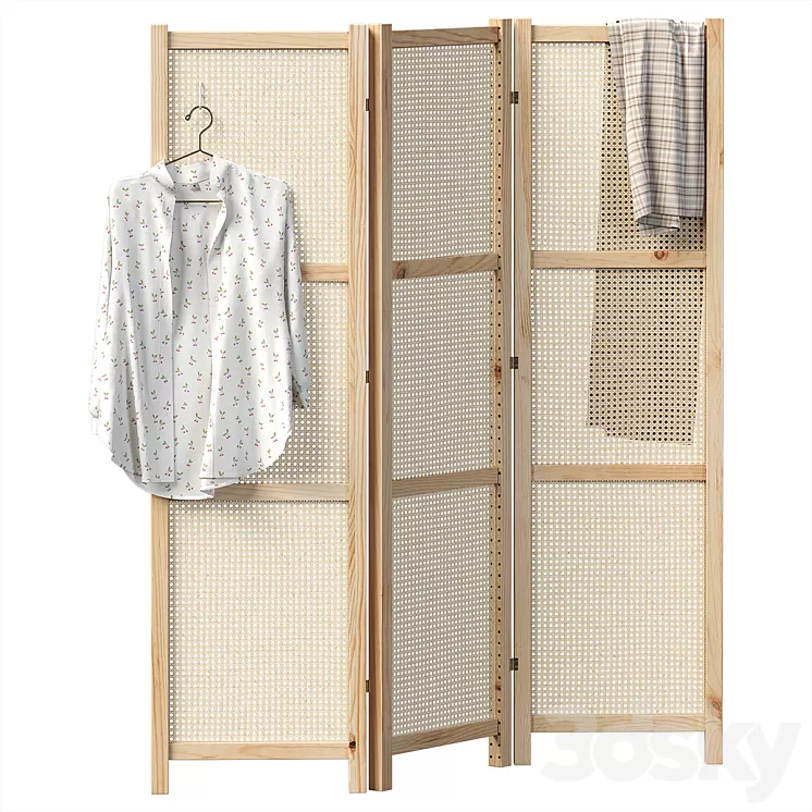 Folding screen with rattan weave 3D Model