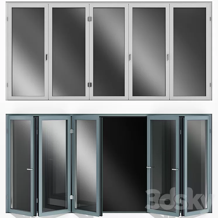 Folding Stained Glass Aluminum Doors 3D Model Free
