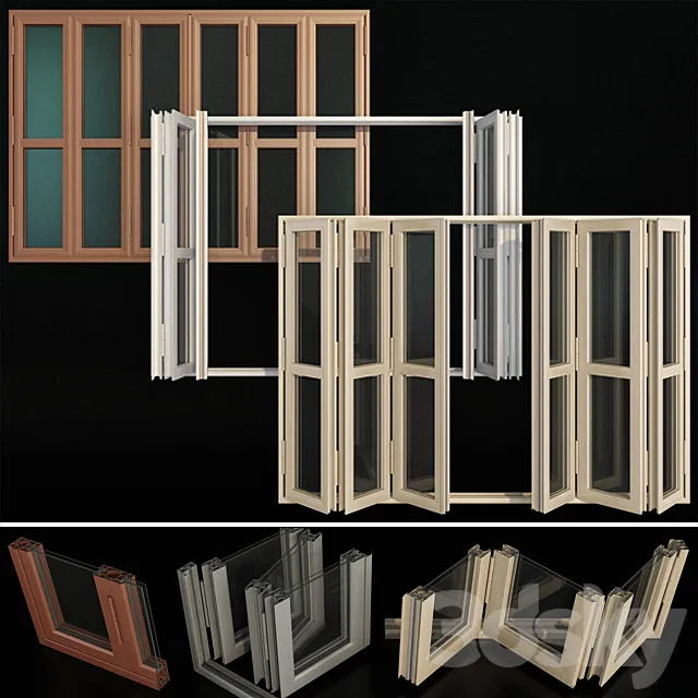 Folding stained Glass Aluminum Doors 3D Model