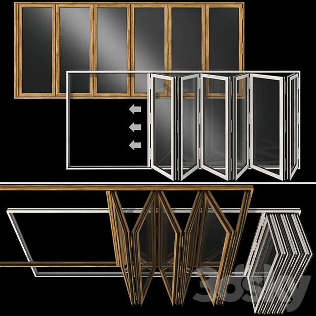 Folding stained Glass Wooden Doors 3D Model