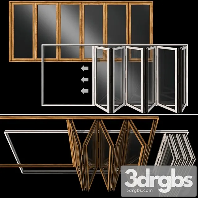 Folding stained glass wooden doors_1 3D Model Free
