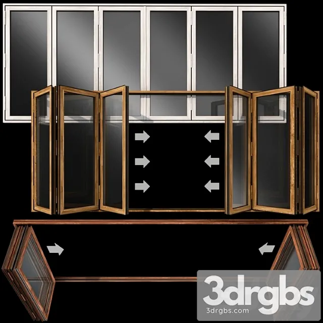 Folding stained glass wooden doors_2 3D Model Free