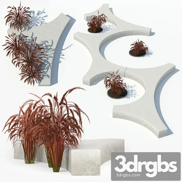 Folia Bench Graceful Fountain Grass 3D Model Free