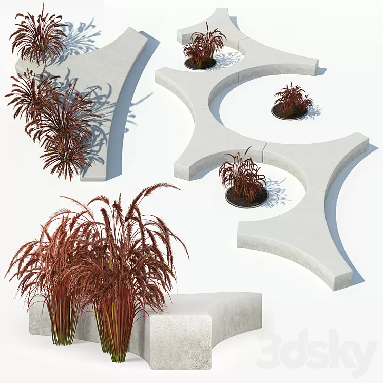 Folia bench Graceful Fountain Grass 3D Model