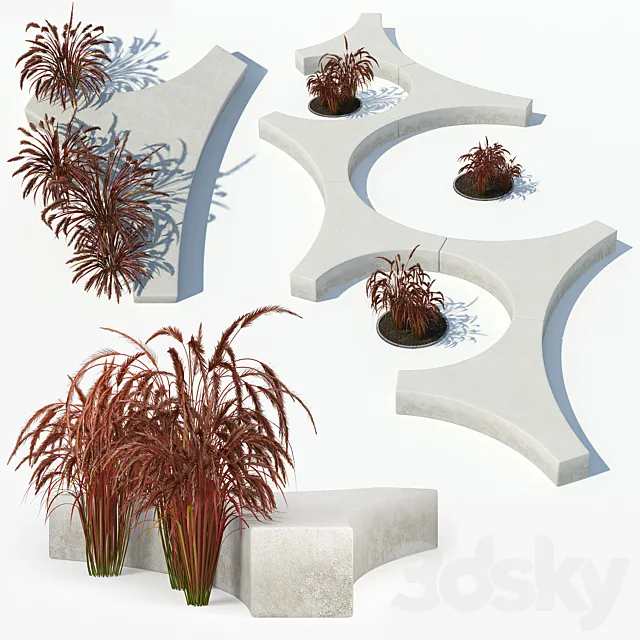 Folia bench Graceful Fountain Grass 3DModel