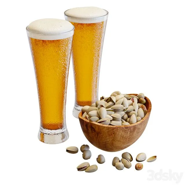 Food Set 20 Pistachios and Beer 3D Model