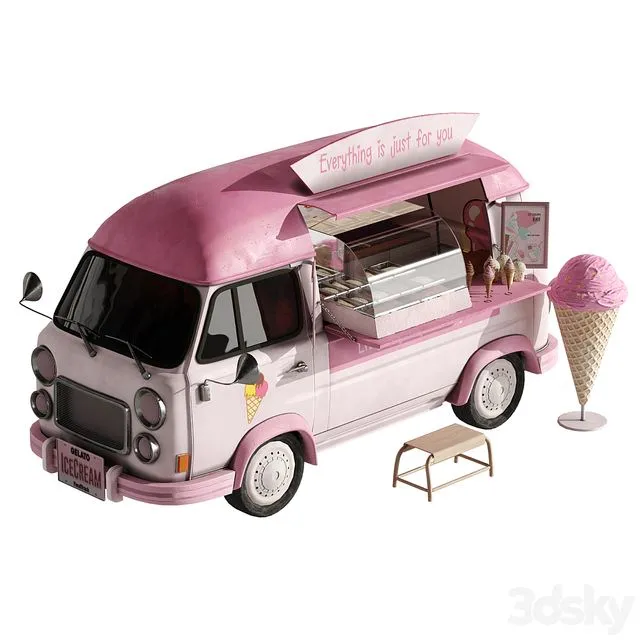 Foodtruck ice cream set 2 3D Model