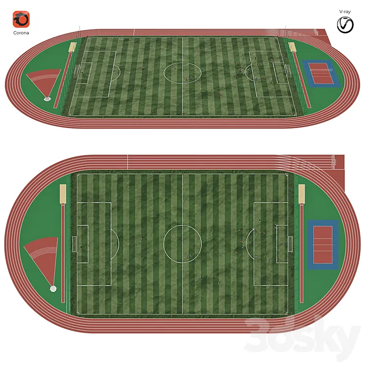 Football field with players 3D Model Free