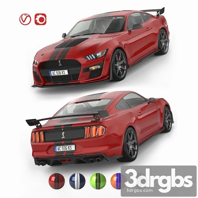 Ford mustang shelby gt500 2020 with hq interior 3D Model Free