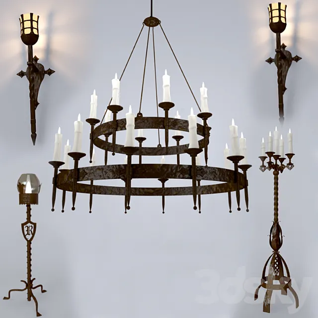 forged chandelier lamps candlesticks 3D Model