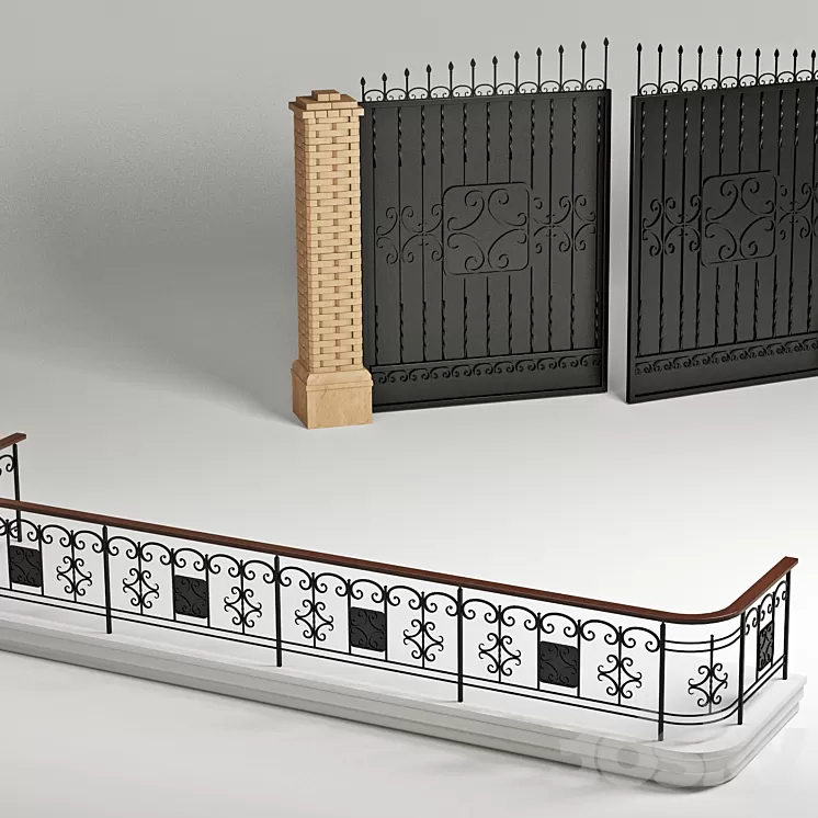 Forged gate and fence of the balcony 3D Model