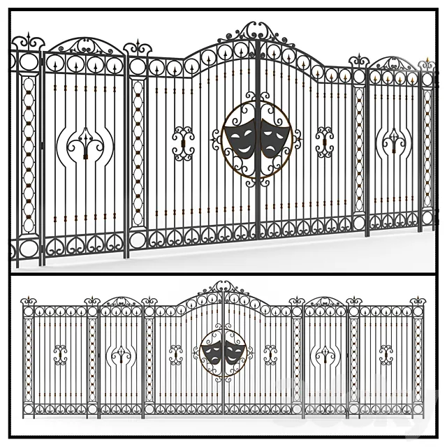 Forged gate with a fence. 3D Model