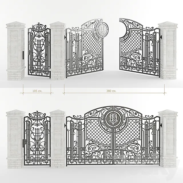 Forged gate with a gate and pillars 3DModel