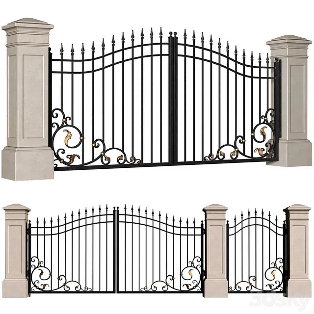 Forged gates in a classic style.DUAL Entrance Driveway Fence Iron Gate set 3D Model