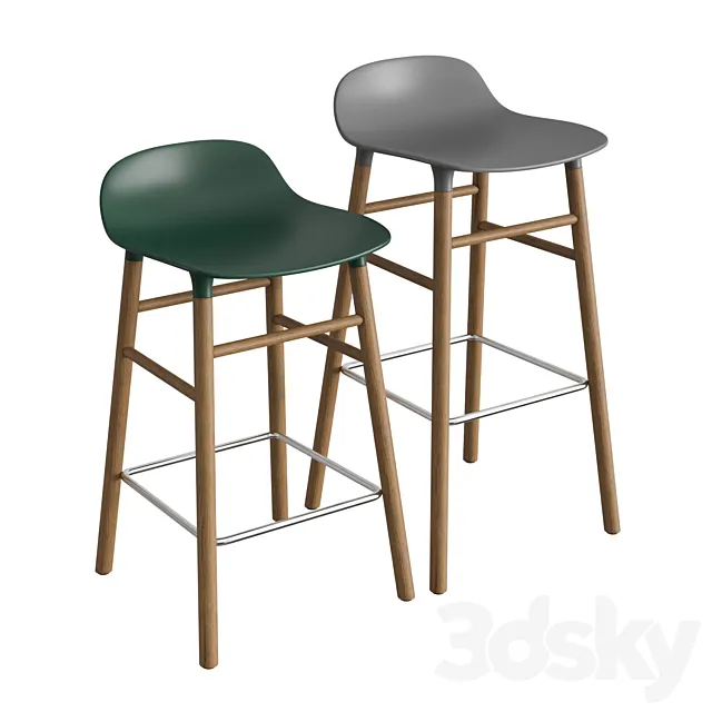 Form Wooden Barstool 3D Model