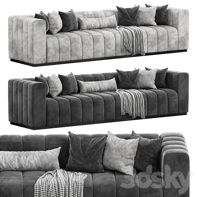 Forte 101 Extra-Large Channeled Charcoal Velvet Sofa 3D Model