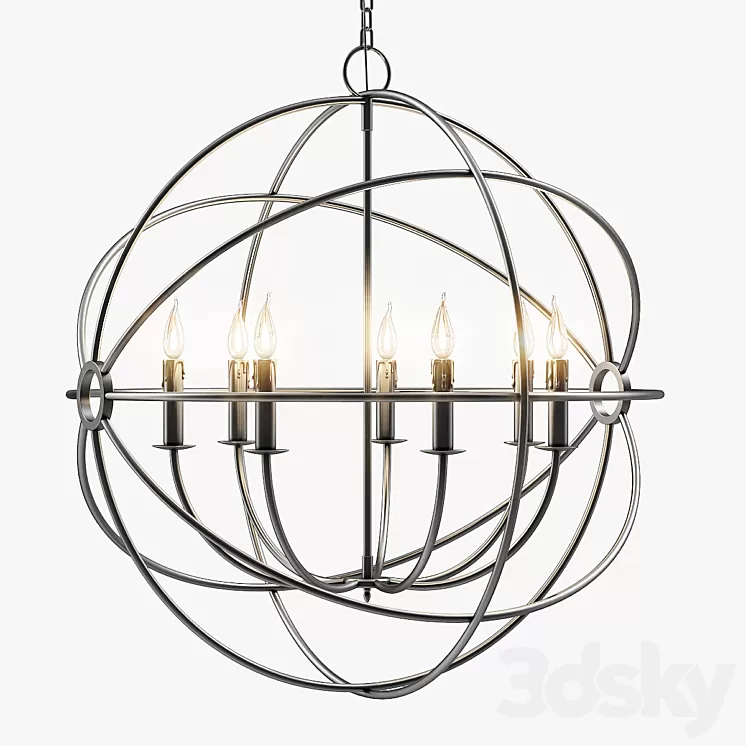 Foucault's Iron Orb Chandelier Rustic Iron Medium 3D Model