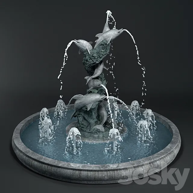 Fountain with dolphins 3D Model